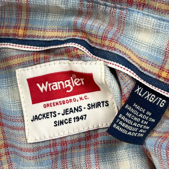 Wrangler Men's XL Blue Red Long Sleeve Plaid Button-Up Rancher Shirt 112315588 - Picture 3 of 11